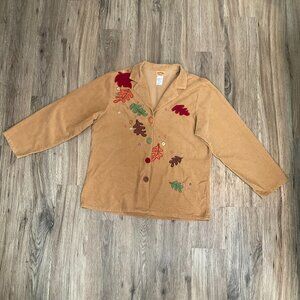 Autumn Creations Corduroy Embroidered Fall Leaves Buttons Shirt Size‎ Medium